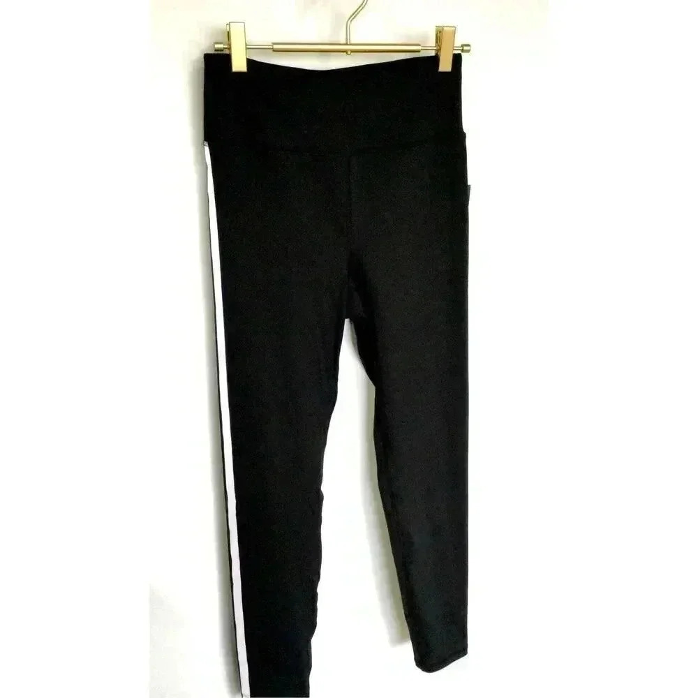 NWT Mono B Womens Black Side Line Reflective Stretch Pull-On Leggings Size Small